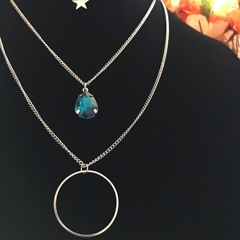 🌟Necklace Silver Blue Hoop Chain🌟 - Picture 4 of 4